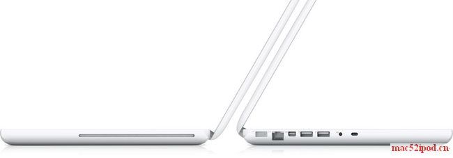 09新款小白：新一代苹果Macbook笔记本电脑的侧视图，接口图