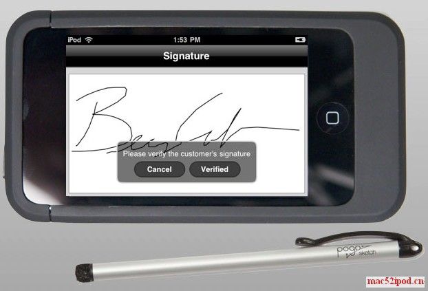 苹果iPod touch改装的掌上收银机EasyPay touch，签字界面谍照