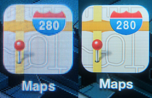 苹果iPhone 3GS 和 iPhone 4 屏幕显示效果放大对比