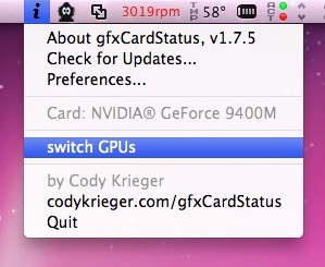 gfxCardStatus查询苹果Macbook Pro笔记本电脑显卡GPU状态的界面