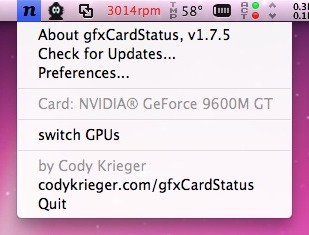 gfxCardStatus显示苹果Macbook Pro笔记本电脑显卡GPU的界面