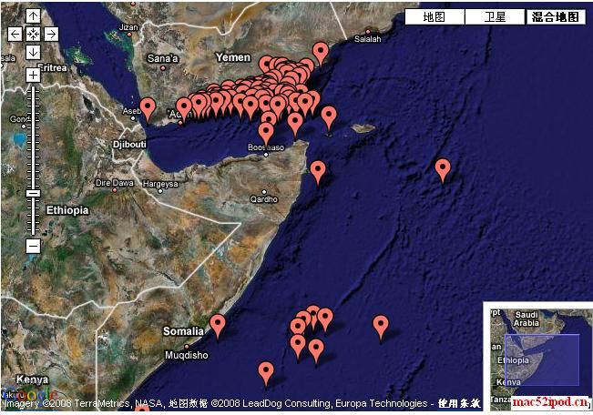 索马里、红海、印度洋附近海盗分布图