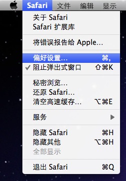 进入苹果Safari浏览器偏好设置