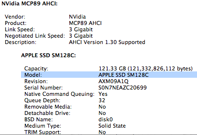 查看苹果 MacBook Air 笔记本电脑的 SSD 固态硬盘型号