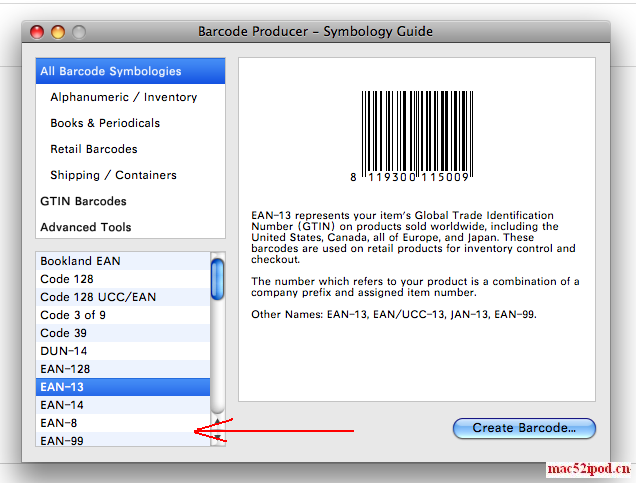 苹果电脑MacOSX系统下条形码制作软件：Barcode Producer界面