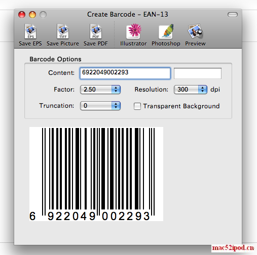 苹果电脑MacOSX系统下条形码制作软件：Barcode Producer界面