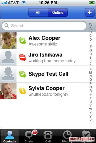 苹果Skype for iPhone/iPod Touch界面